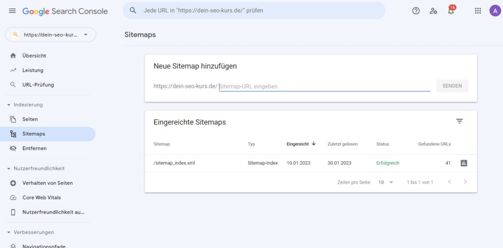 XML Sitemap Search Console