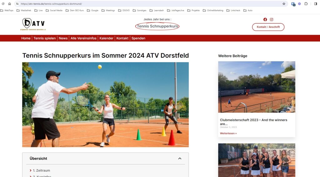 Screenshot Tennis Schnupperkurs Dortmund