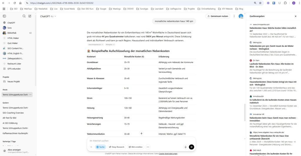 Monatliche Nebenkosten ChatGPT